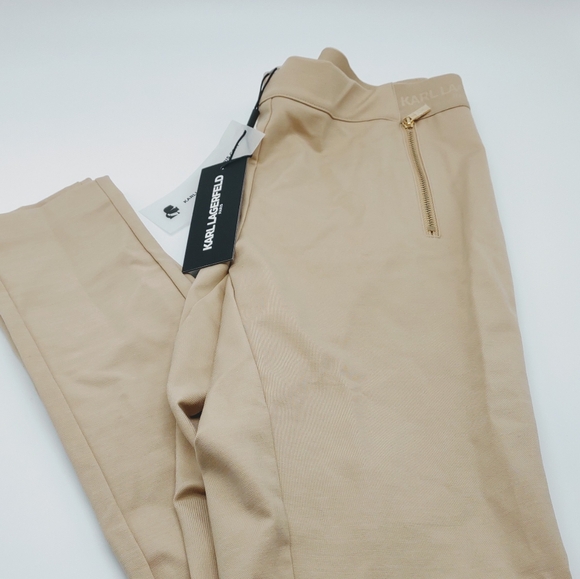 Women's Karl Lagerfeld Paris Tan Zip Detail Pull On Pants - Picture 2 of 6